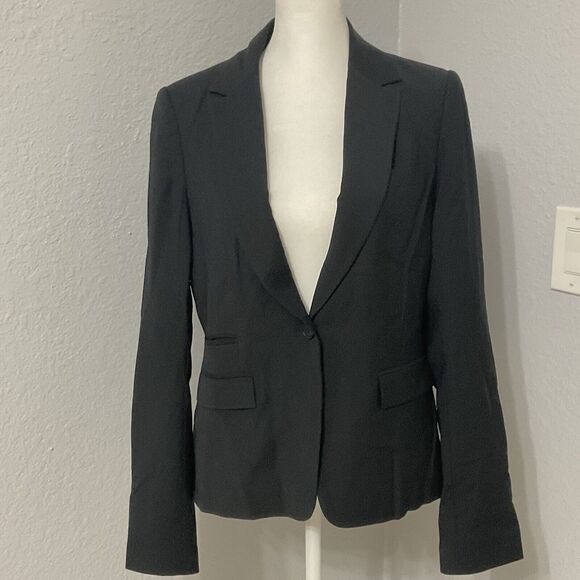 Reiss Women's Long Sleeve Lined One Button Blazer Black Size 8 Wool Blend - Picture 1 of 8